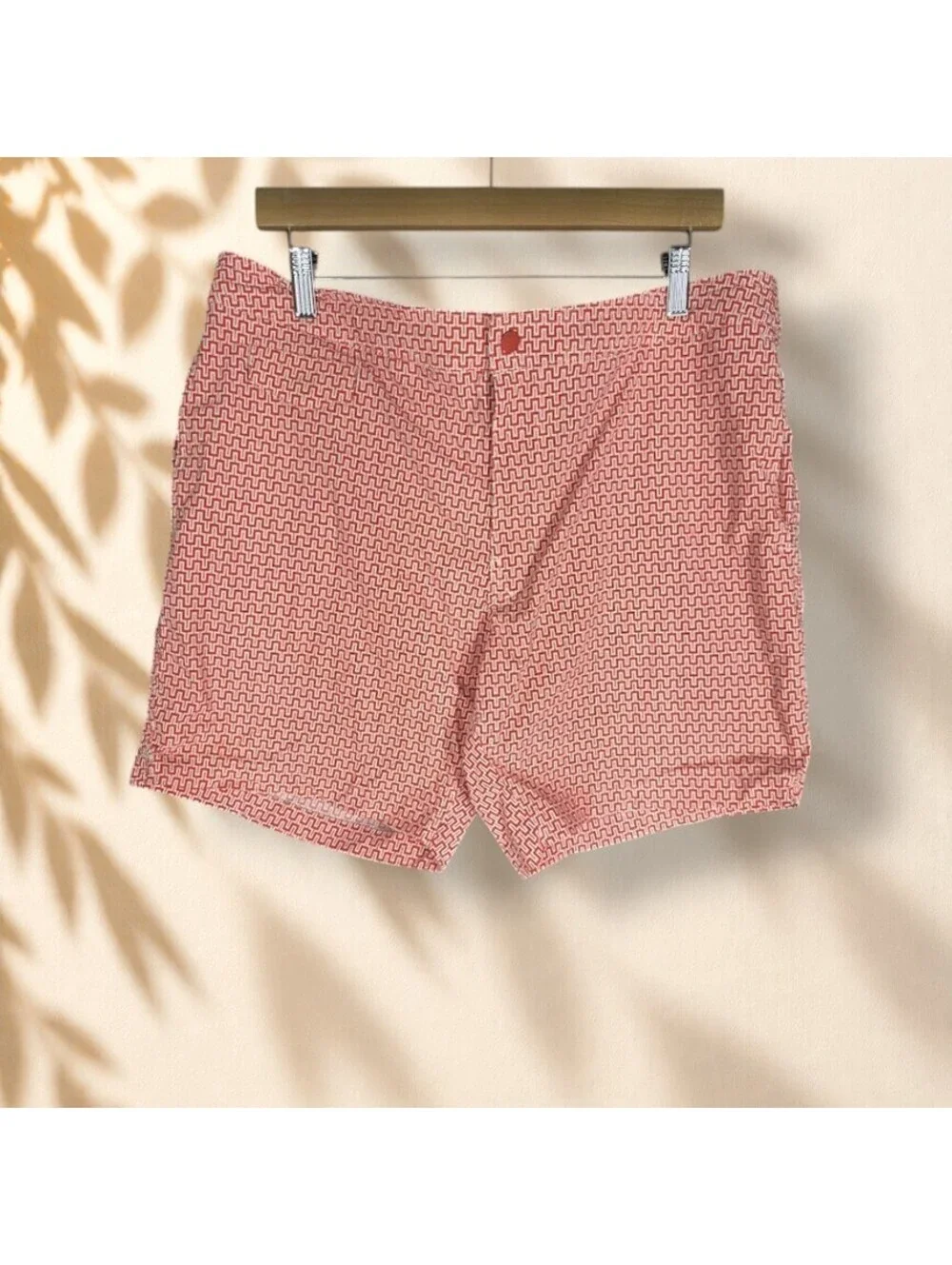 J. Crew Shorts Men 36 Red Geometric Mid Rise Chino Pockest Lined Stretch Regular